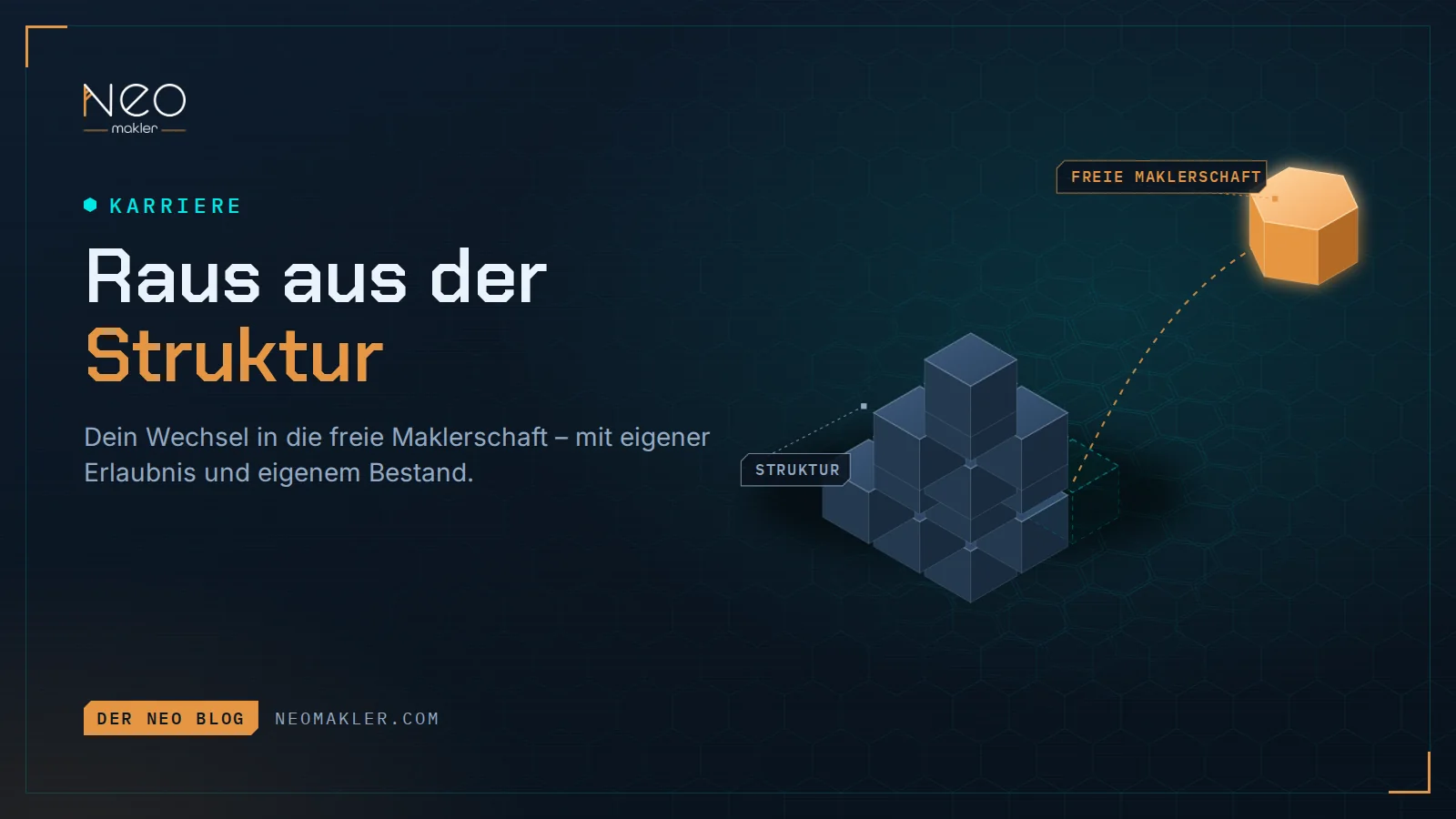 Titelbild „Raus aus der Struktur“ – ein oranges Hexagon löst sich aus einer Pyramide